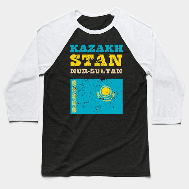 Flag of Kazakhstan Baseball T-Shirt by KewaleeTee